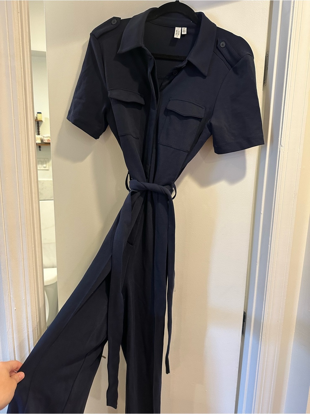 & Other Stories Navy Short-Sleeve Utility Jumpsuit